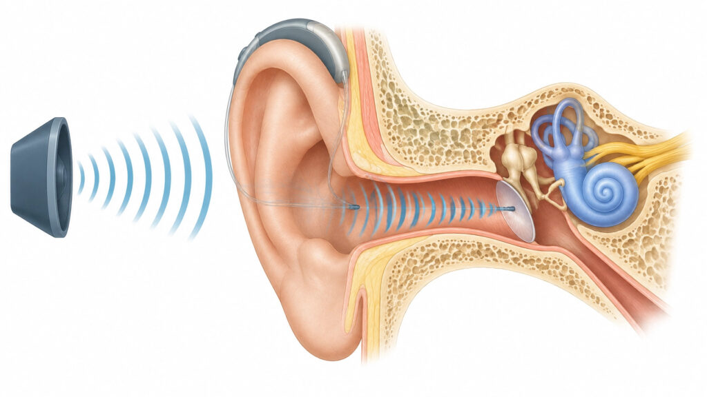 Educational illustration of a probe tube used during real ear measurement Educational illustration of a probe tube used during real ear measurement